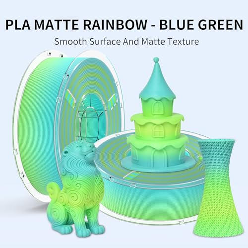Image of RAMBERY Matte Rainbow 3D Printing Filament Fast Color Change, Multi-Color PLA Filament for Most FDM 3D Printer, 1.75mm 1kg(2.2lbs), Matte Rainbow Blue-Green