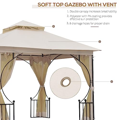 Outsunny 10' X 10' Patio Gazebo, Double Roof Outdoor Gazebo Canopy Shelter With Netting, Steel Corner Frame For Garden, Lawn, Backyard And Deck, Beige #TOP3