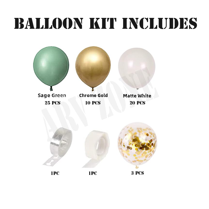 Image of Arv Zone Balloon Arch Kit, 60 Pcs Retro Green White Gold Balloons Garland Kit For Birthday Wedding Anniversary Baby Shower Valentine Welcome Party Decoration (Green Theme Garland) - Rubber