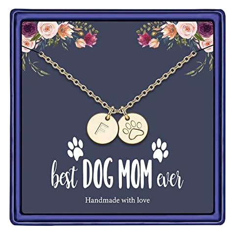 Dog Mom Gifts for Women Necklace, 14k Gold Filled Dog Mom Gifts Letter Initial Necklace Women Girls Alphabet Disc Puppy Paw Print Necklace Pet Dog Lovers Gifts for Dog Mom, Metal Cover