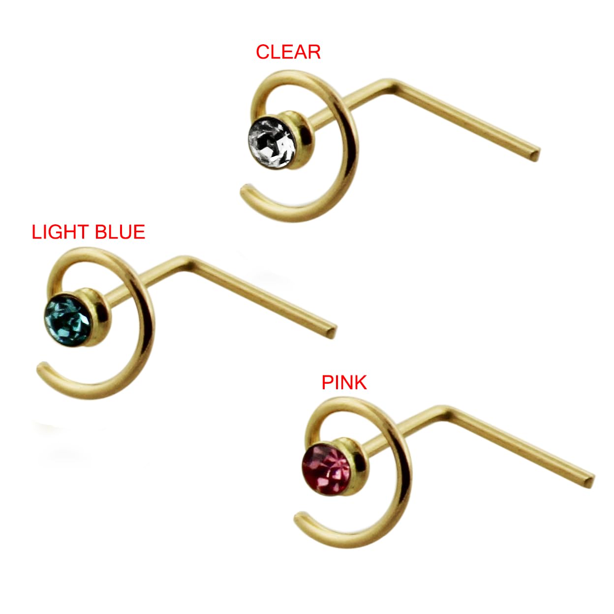 9K Gelb Gold Kristall Stein auf Spirale Colil 22 Gauge L biegen Nase Stud Piercing