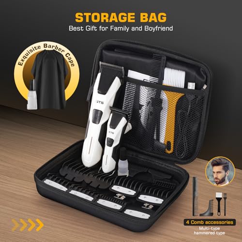 Image of Professional Hair Clippers for Men, Professional Barber Clippers and Trimmer Set, Mens Cordless Hair Clipper for Barbers Haircut Kit Fade White