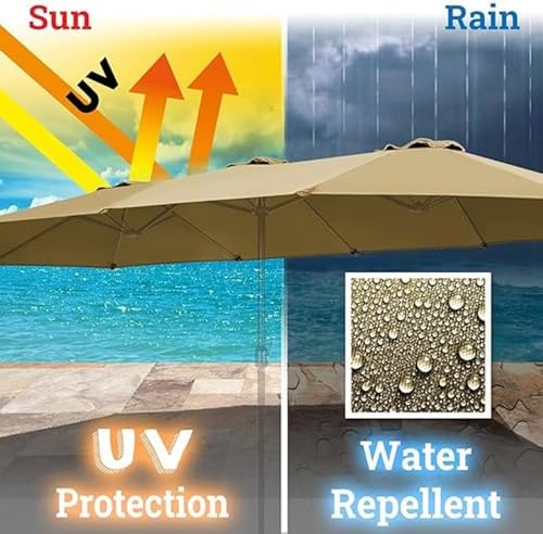 Large Double Sided Umbrella Replacement Canopy for 15' Triple Patio Umbrella - Durable Dark Green Market Parasol Top Cover with 12 Ribs for Outdoor Use