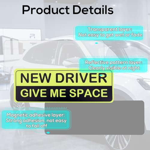 Image of 3pcs New Driver Magnet for Car, Reflective Magnetic New Driver Sticker Durable Removable Car Bumper Sticker for Novice Drivers, Student Driver Warning Sign