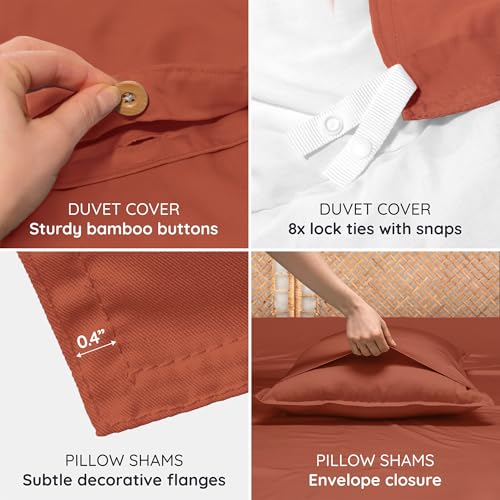 Image of Bambaw 100% Viscose Derived from Bamboo Duvet Cover Queen Size - 3 Pieces Cooling Duvet Cover Queen Size Set, Soft & Breathable Bedding Set, No Comforter (Terracotta)