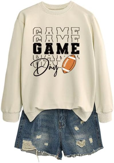 Game Day Sweatshirts for Women Football Fan Sweatshirt Letter Graphic Print Pullover Crewneck Long Sleeve Top - Image 4