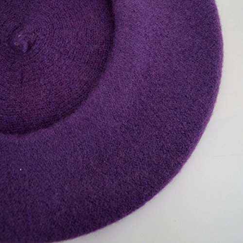 Clara Women Solid Color Beret French Style Wool Beret Soft Beanie Cap Hat Purple #TOP4