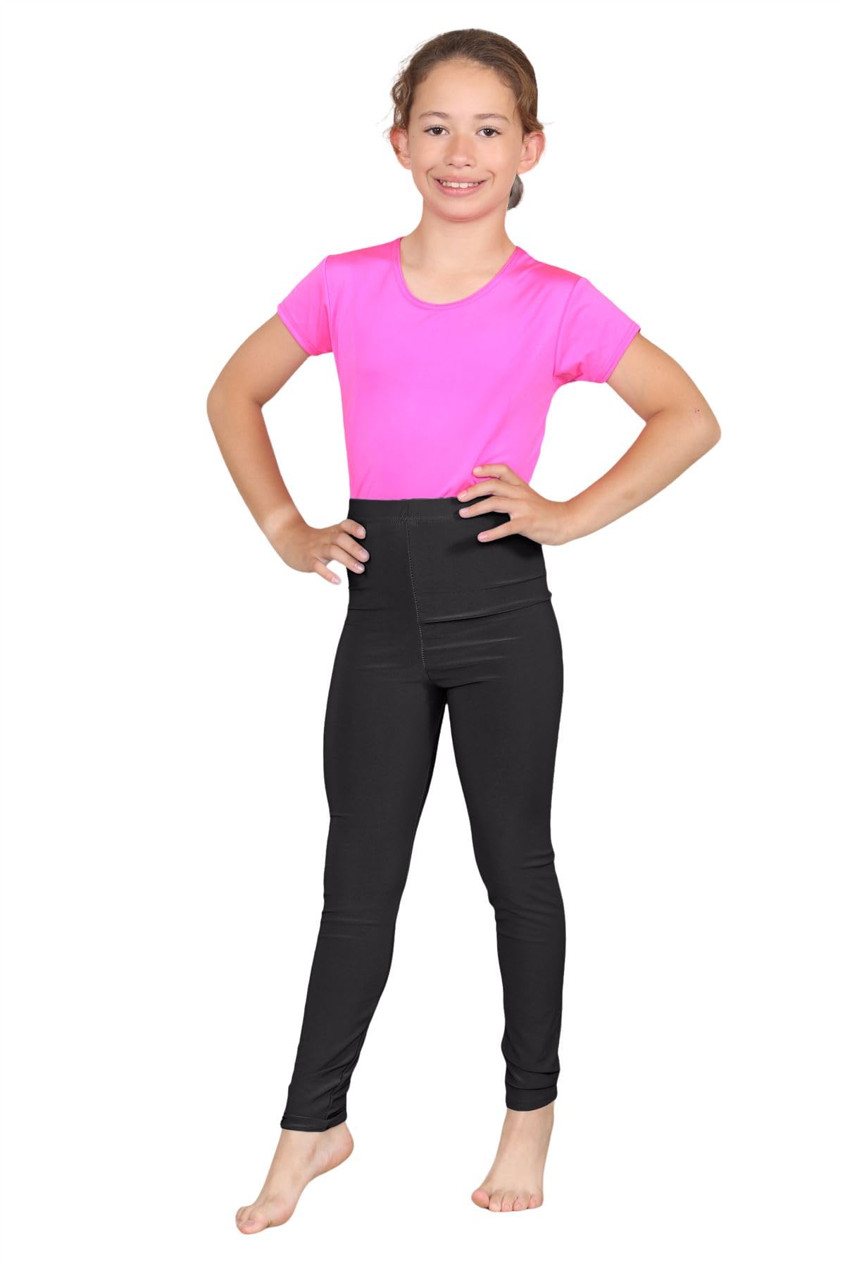 Janisramone Unisex Kids Black Janisramone® Kids Leggings Microfiber Soft Gym Leggings Plain Skinny Stretchy Underlayer Dance Girls Tights School Trousers For Girls And Boys