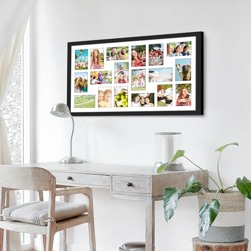 Image of DUENPY 18x30 Picture Frame 4x6 Collage Picture Frame Displays Eighteen 4x6 inch Photos Collage Wall Decor Wall Hanging Black