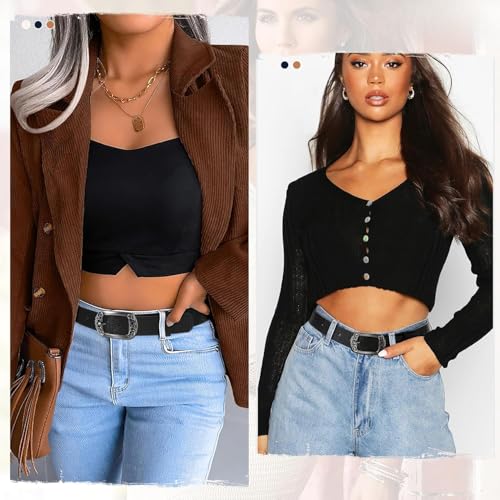 Women's Genuine Leather Belts, Western Vintage Belt with Engraved Buckle, Ladies Belt for Jeans Pants2