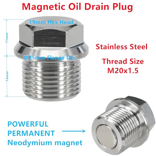 Dsnaduo 1PC M20x1.5 Stainless Steel Magnetic Engine Oil Drain Plug Fit for Subaru 08-14 Tribeca Forester Impreza Legacy WRX STI, Replace 32103-KA000 with Gasket 11126-AA000 - Thumbnail 2