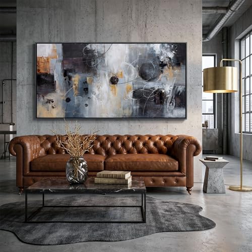 Black and White Wall Art - Large Abstract Canvas for Living Room, Modern Black and Gold Framed Decor, Pictures for Bedroom or Office, Contemporary Artwork 24×48IN - image 1