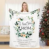 BESTSWEETIE Throw Blanket 60' x 50' for Mom Birthday, Soft Flower Pattern I Love You Mom Blanket from Daughters, White