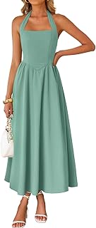 Women's Summer Sleeveless Halter Midi Dress 2025 Off Shoulder High Waist Swing Flowy Beach Long Dresses - Buy now