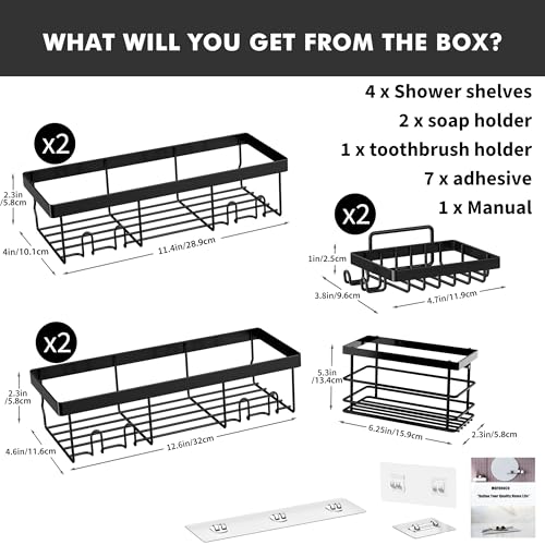 Moforoco 7 Pack Adhesive Shower Organizer Caddy Shelves Rack - Corner Bathroom Storage Organization, Home&Kitchen Decor Inside RV Accessories, Hanging House Apartment Camper Essentials