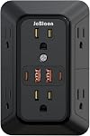 2 Protecteur d'extenseur de sortie, 6 Splitter avec 4 USB Débarquement (2 USB A,2 USB C), 3Sided Bande d'alimentation avec adaptateur Outlets espacés pour la maison, le bureau, les voyages (blanc)