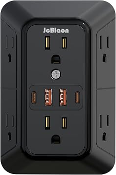 JcBlaon Outlet Extender Surge Protector - 6 Outlet Splitter with 4 USB Ports 2 USB C, Multiple Plug Expander Wall Charger, 3 Sided Multi Plug Wall Adapter Power Strip for Home Office Travel-ETL