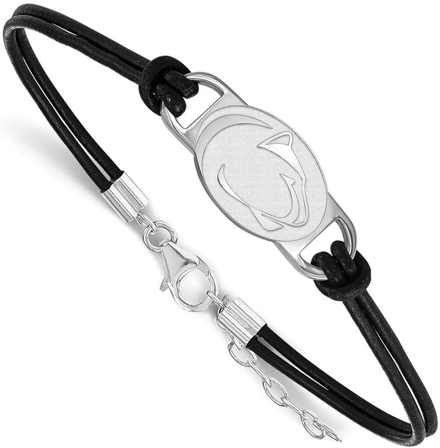 LogoArt Sterling Silver Penn State University Leather Bracelet Small Center