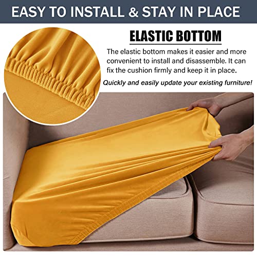Stretch Cushion Cover, Soft Velvet Plush Cushion Slipcovers Loveseat Sofa Covers Couch Seat Covers Furniture Protector With Elastic Bottom (Large, Gold) #TOP4