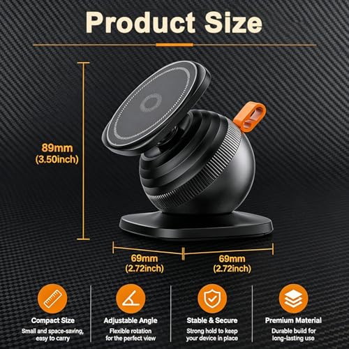 Image of ZORBES Magnetic Car Phone Mount with Metal Plate, 360 Rotatable & Telescopic, Strong Magnet & Super Suction Base, Dashboard Stand for iPhone Android