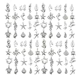 WOCRAFT 60pcs Antique Silver Ocean Charms Bracelet Charms for Jewelry Making Sets DIY Necklace Bracelet Keychain Crafting Charms Kit Craft Supplies (SN881)