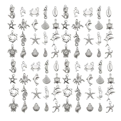 WOCRAFT 60pcs Antique Silver Ocean Charms Bracelet Charms for Jewelry