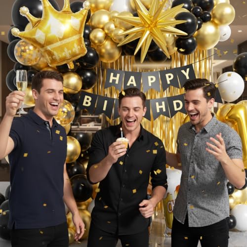 Image of 21st Birthday Decorations for Him 150pcs with Number 21 Foil Balloon Fringe Curtains White Black and Gold Balloons Arch Kit for 21st Birthday Decorations Graduation Birthday Balloons for Bed