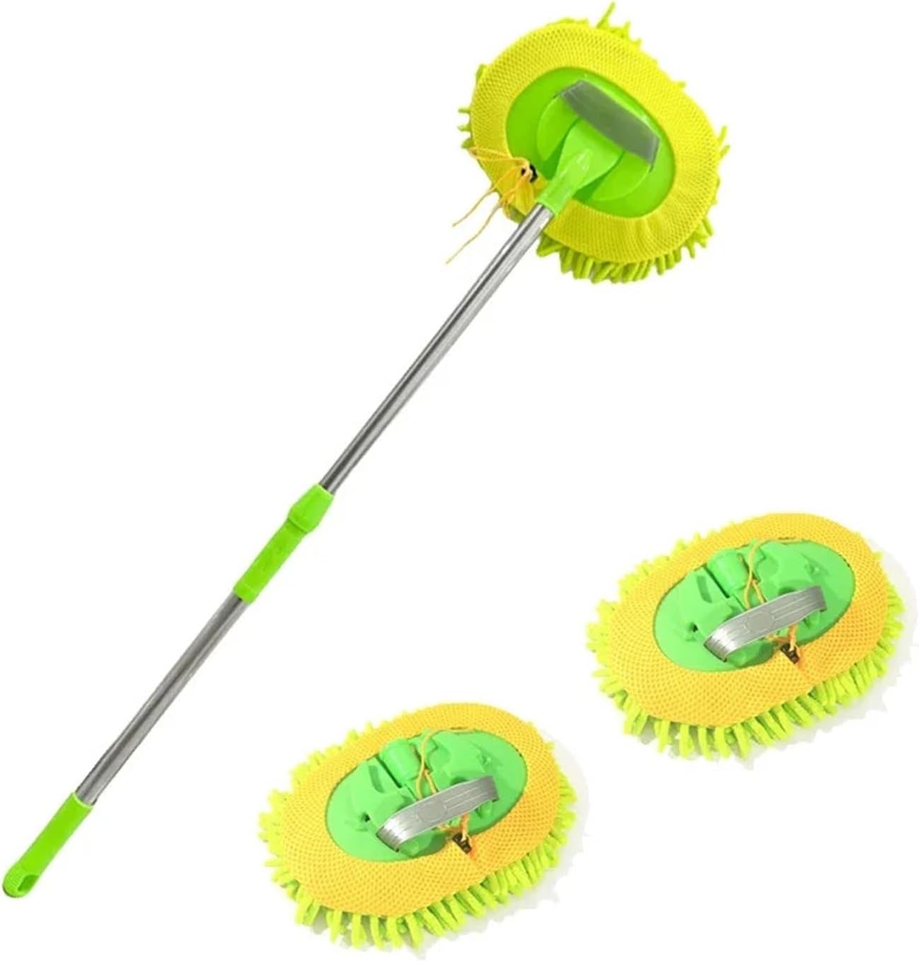 Fit for Car Wash Brush Mop Cleaning Tool with Long Handle Kit for Washing Detailing Cars Truck, SUV, RV, Trailer, Boat 2 in 1 Chenille Microfiber Sponge Not Hurt Paint Scratch Free(Mop 2 Mop Cover)