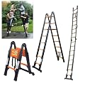 JADDUO Telescoping Ladder A Frame, 16.5 Ft Compact Aluminum Extension Ladder, Portable Telescopic RV Ladder for Outdoor Camper Trips Motorhome with Tool Platform and Stabilizer Bar, 330 lbs?Black