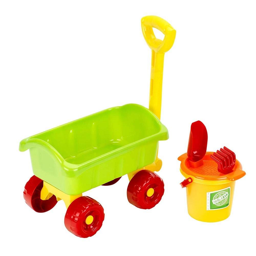 Theo Klein 7619 KLEIN goes BIO Chariot de Plage Robuste Chariot de Plage en Bioplastique avec Seau Râteau Pelle et Tamis Jouet pour Enfants à Partir d'un an