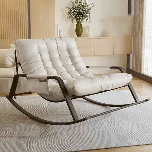 Poltrona A Dondolo Da Esterno Grande - Sedia Relax Con Cuscino Imbottito, Grigio E Bianco - Foto 13