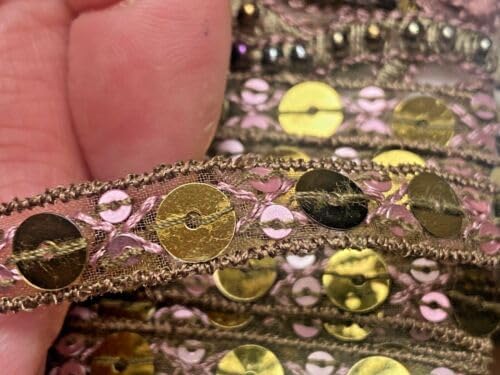 Brassy Moss Rose Sequins Hand Sewn 3/8" Trim brassy Moss Rose 1yd Fabric