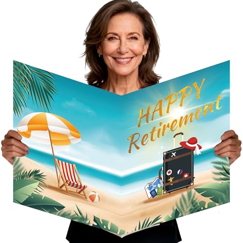 Large Retirement Card Funny Retirement Card for Man Woman Jumbo Retirement Greeting Card for Signing Big Farewell Guest Book for Coworker with Envelope Happy Retirement Party Decorations 14 x 22 Inch