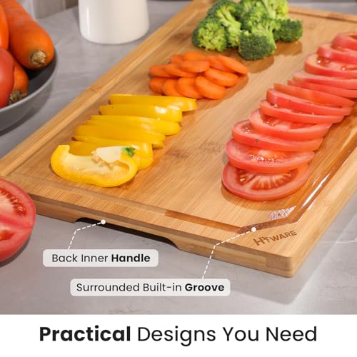 Hiware Extra Large Bamboo Cutting Board for Kitchen, Heavy Duty Wood Cutting Board with Juice Groove, 100% Organic Bamboo, Pre Oiled, 18