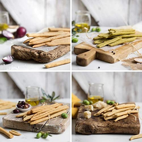 Handmade Artisan Grissini (Breadsticks) 1.7 Lbs | Made In Italy | 0.45 Lbs Per Flavour (Parmigiano, Olive Oil, Onion, Erbazzone) | Emilia Food Love Selected With Love In Italy #TOP22