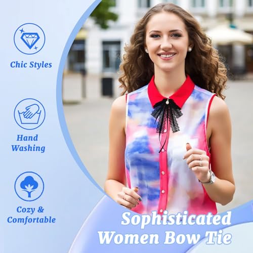 Image of LJBFNN Womens Bow Tie, Black Ribbon Bow Tie for Women, Clip on Adjustable Rhinestone Bowtie for School Uniforms Wedding