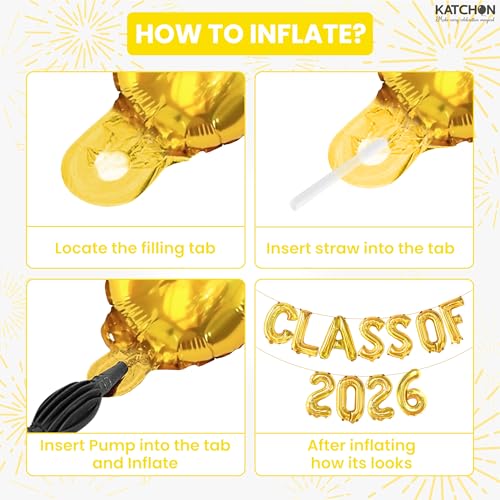 Image of Gold Graduation Decorations 2026, 16 Inch Class of 2026 Balloons | Graduation Balloons Banners, Class of 2026 Banner for Class of 2026 Decorations, Graduation Party Decorations, KatchOn
