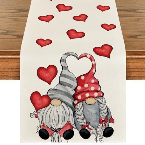 Artoid Mode Liebe Herz Gnom Valentinstag Tischläufer, Winter Frühling Saisonnal Küche Tisch Dekoration Drinnen Urlaub Party Dekor 40x140 cm