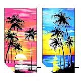 Oversized Microfiber Beach Towel Thin 2 Pcs, Pink Blue Sunset Seaside Double Sided Towel, Large Sand Free Quick Dry Soft Swim Absorbent Compat Towels for Adult Women Men, Summer Swim Holiday, 35'x71'