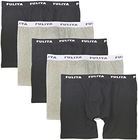 Fuliya Men's Underwear Big And Tall 5-Pack Combed Cotton Boxer Briefs XXXL XXXXL(Long)