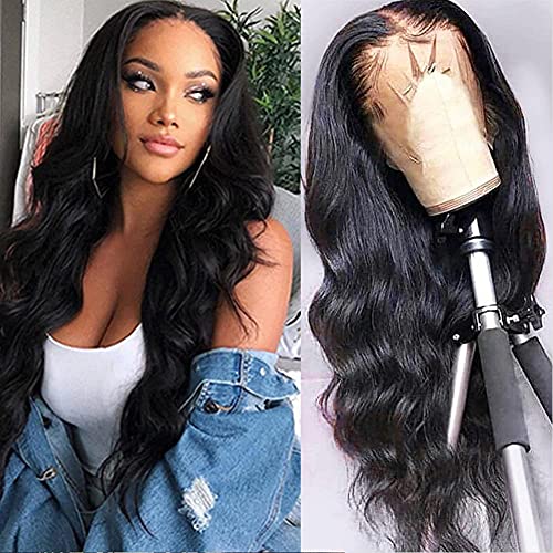 13x4 Body Wave Lace Front Wigs Human Hair Pre Plucked Lace Front Wigs Human Hair for Black Women Transparent Body Wave Lace Frontal Wig with Baby Hair 26 Inch 150% Density Natural Color