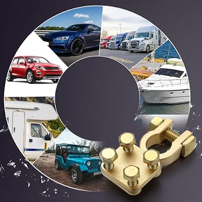 2 Pcs Heavy Duty Battery Terminal Solid Brass Cable Ends 3-way Heavy Duty 4 Screw Top Post Battery Terminals for All Car