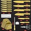 MOSFiATA Kitchen Knife Set, 17 Pcs Japanese Stainless Steel Knife Sets for Kitchen with Block with Knife Sharpening Rod, Dishwasher Safe, Gift Set,Titanium Plated Knife Block Set