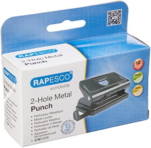 Rapesco PF810MB1 810 2-Hole Metal Punch with 12 Sheets Capacity, Black