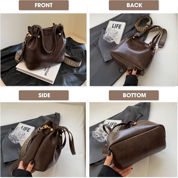 Image of Hobo Bags for Women Crossbody Purses and Handbags Bucket Purse Faux Leather with Detachable Long Strap