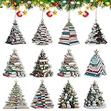 12Pcs Christmas Tree Shape Bookshelf Pendant,Book Lover Christmas Ornaments 2D Flat Acrylic Christmas Ornament,Books Stacked Ornament for Christmas Tree,Library Decoration