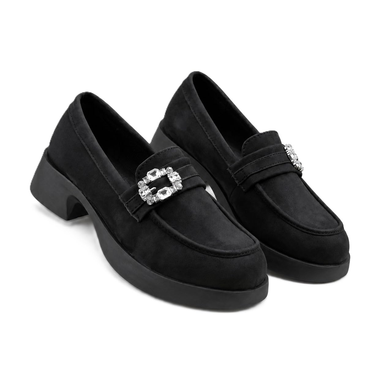 Women's Velvet Soft Faux Suede Slip-On Loafers and Casual Moccasin Shoes with Stylish Buckle Design & Block Heel TPR Sole.-image-28