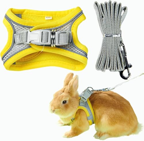 FORZENA Rabbit Vest Harness Leash Set Breathable Outdoor Walking Reflective Strips Jacket for Small Pet Kitten Puppy Guinea Pig Ferret (S,Yellow)