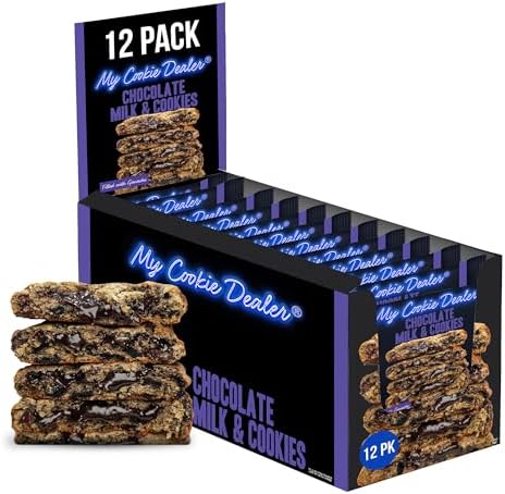 My Cookie Dealer Soft Baked Cookies, Chocolate Milk & Cookies (12-Pack, 4oz Cookie) - Cookie Batter with Chocolate Chips, Filled with Ganache - Individually Wrapped Travel Snacks