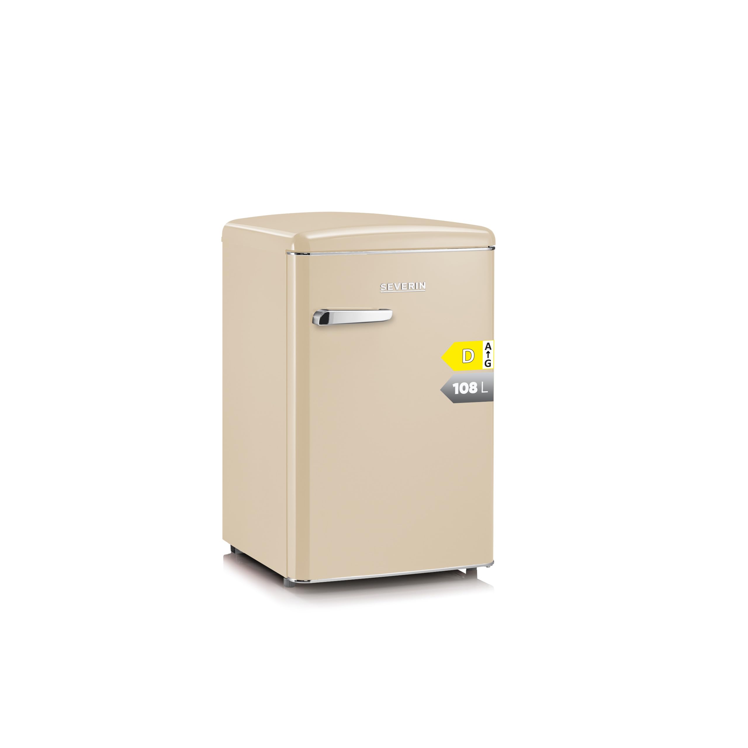SEVERIN Retro-Tischkühlschrank, inkl. platzsparender Kühloption, 2 x höhenverstellbare Abstellflächen, integriertes Gefrierfach, extrem leise - 37 dB, 108 L Nutzinhalt, creme, RKS 8833